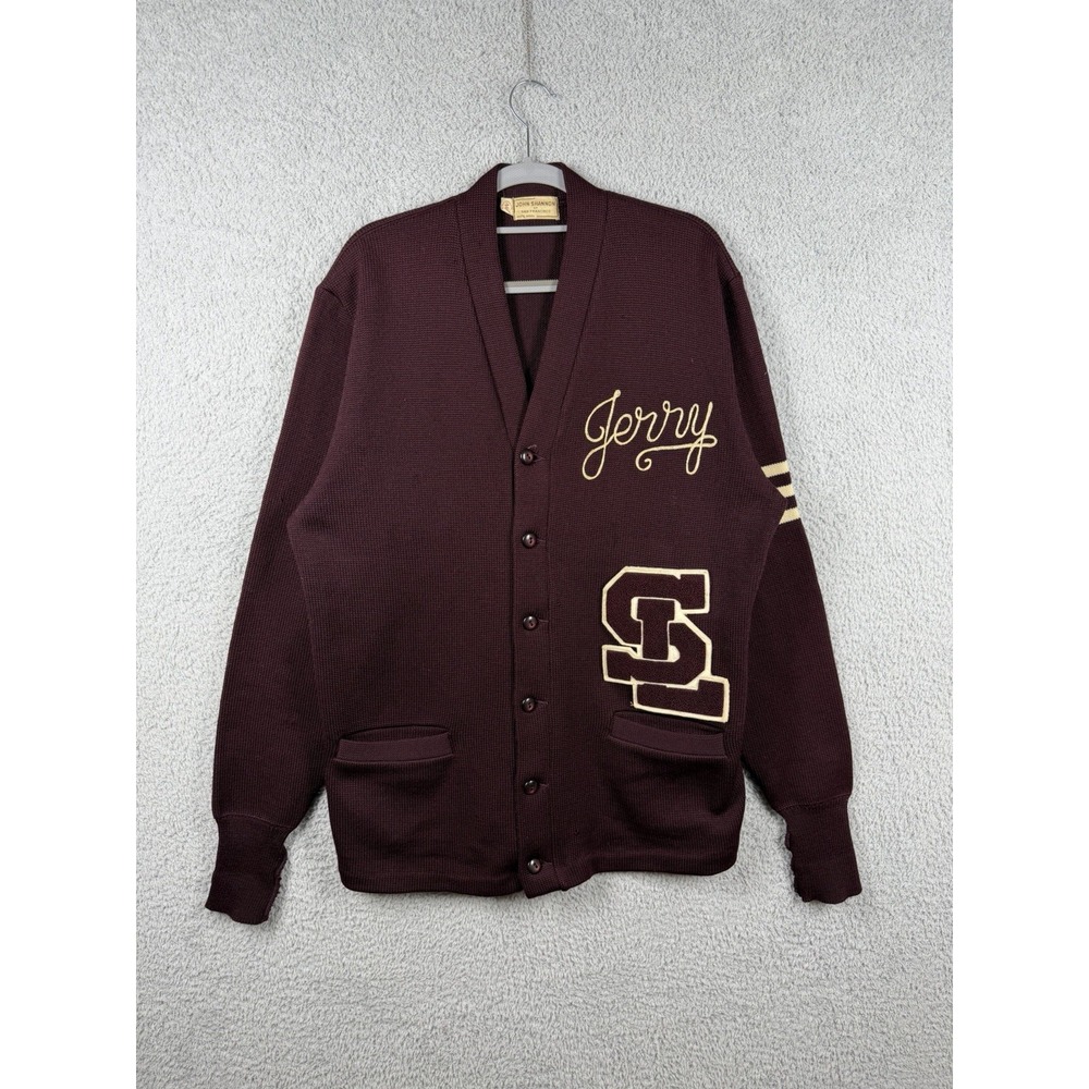 Vintage John Shannon San Francisco 100% Wool Varsity Letterman Cardigan Size 46